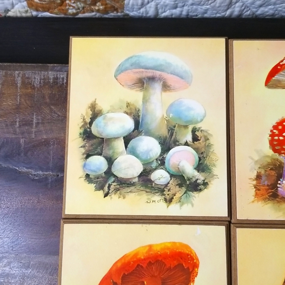 Vintage W.M. Otto MCM 1970's Mushroom Wood Plaques-Set of 4 - Picture 2 of 9